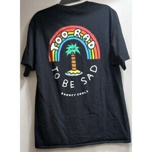 Barney Cools Men's Size Medium "Too Rad to Be Sad" Black S/S Double Sided Tee